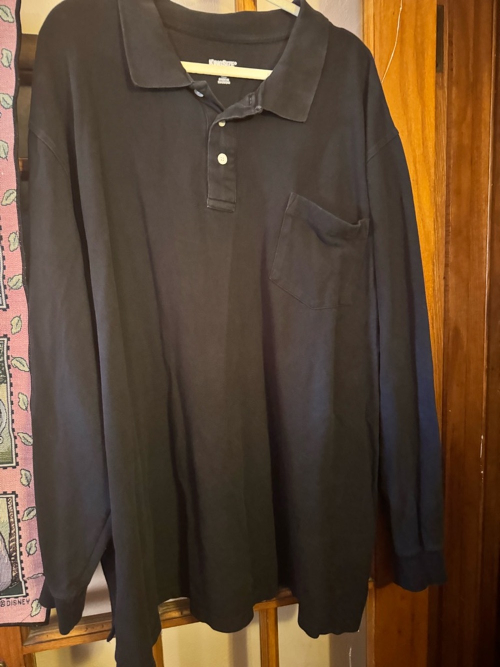 Classic Black Long-Sleeve Polo Shirt with Chest Pocket